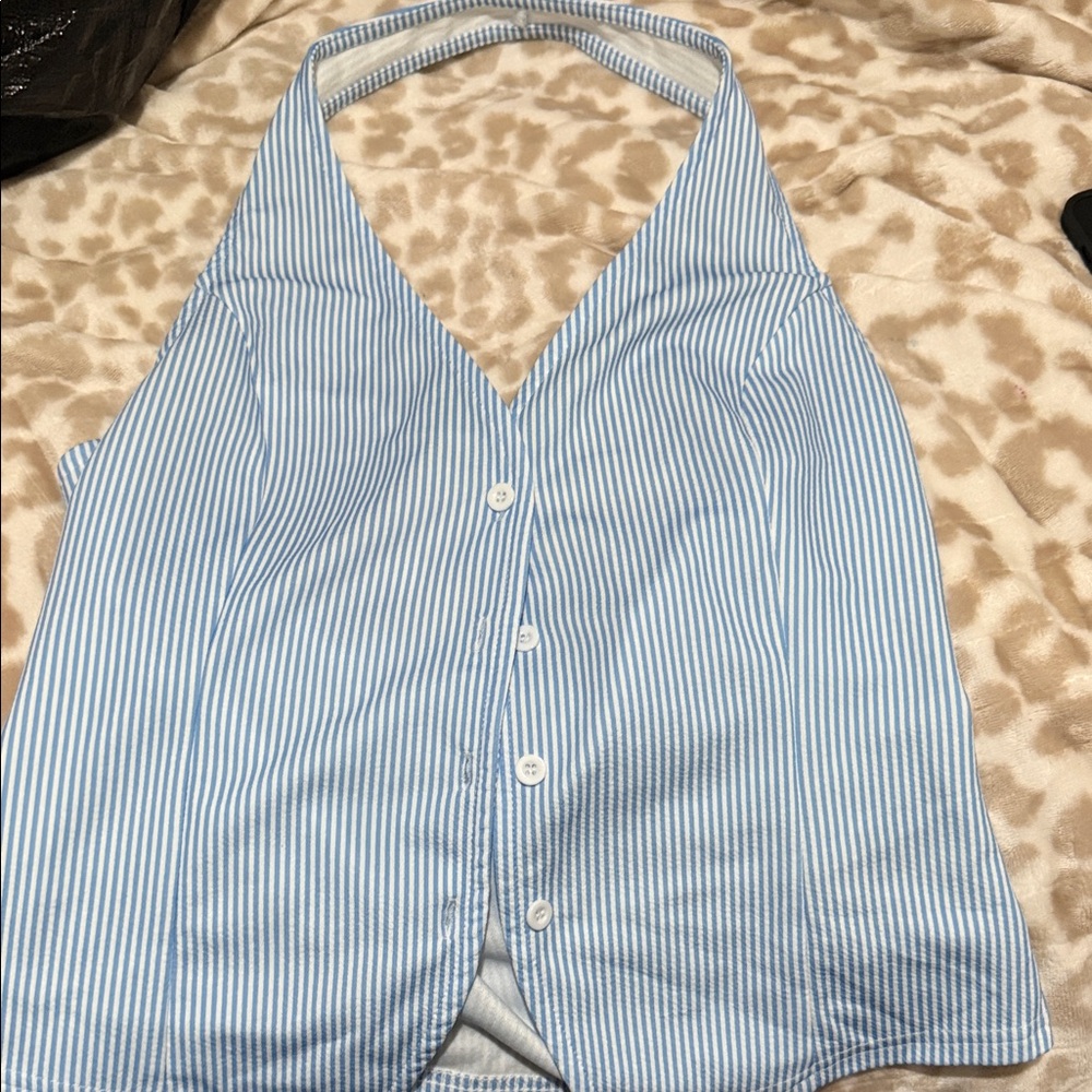 Blue and White Striped Halter Top